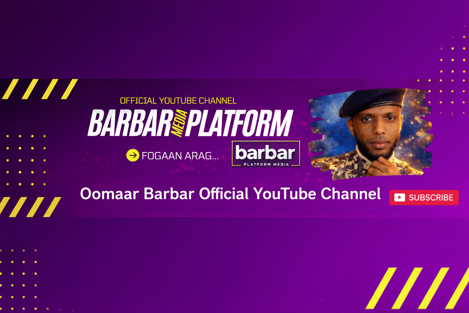 Oomaar Barbar official YouTube channel banner for Barbar Music featuring Somali music content and Barbar Platform branding
